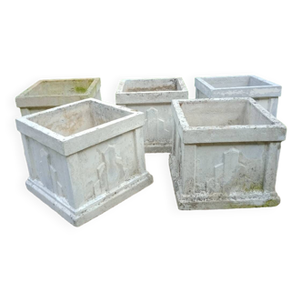 Square art deco style planters set of five