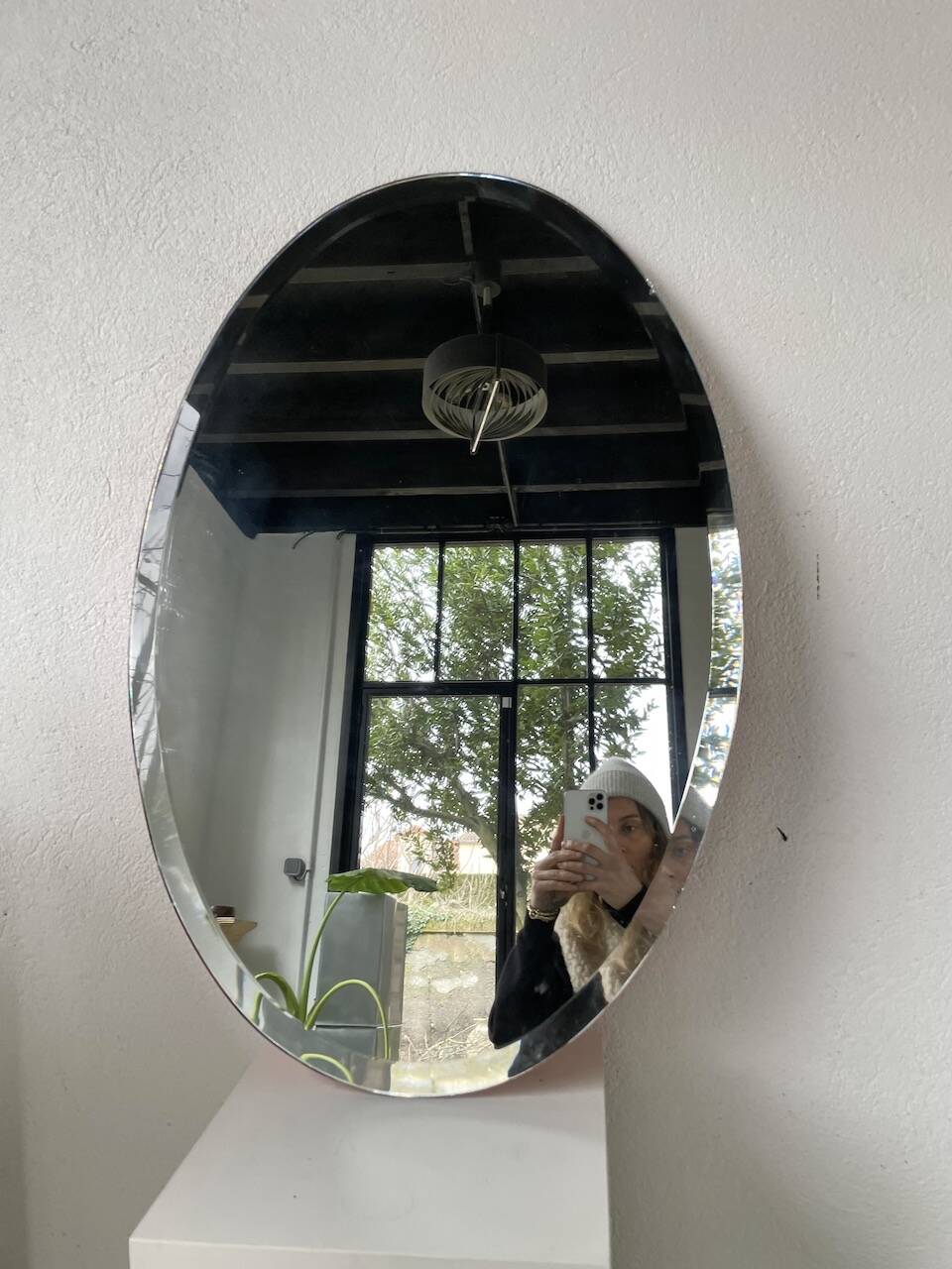 1950s oval beveled mirror