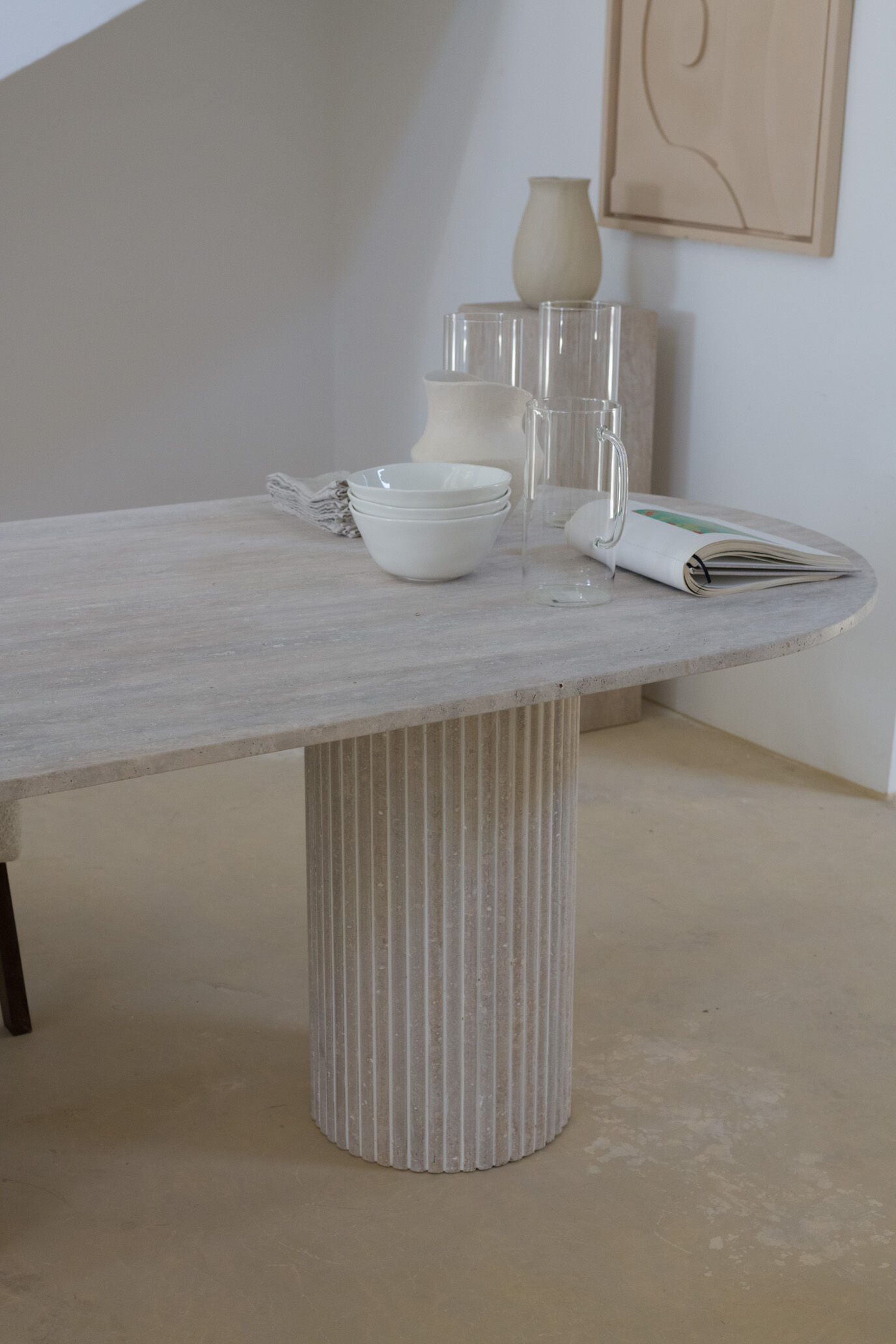 Olya oblong dining table 150x90 in natural travertine