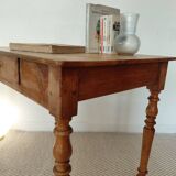 Old solid wood console - turned legs - drawer in chic country style