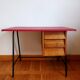 Bureau mid century skaï rouge