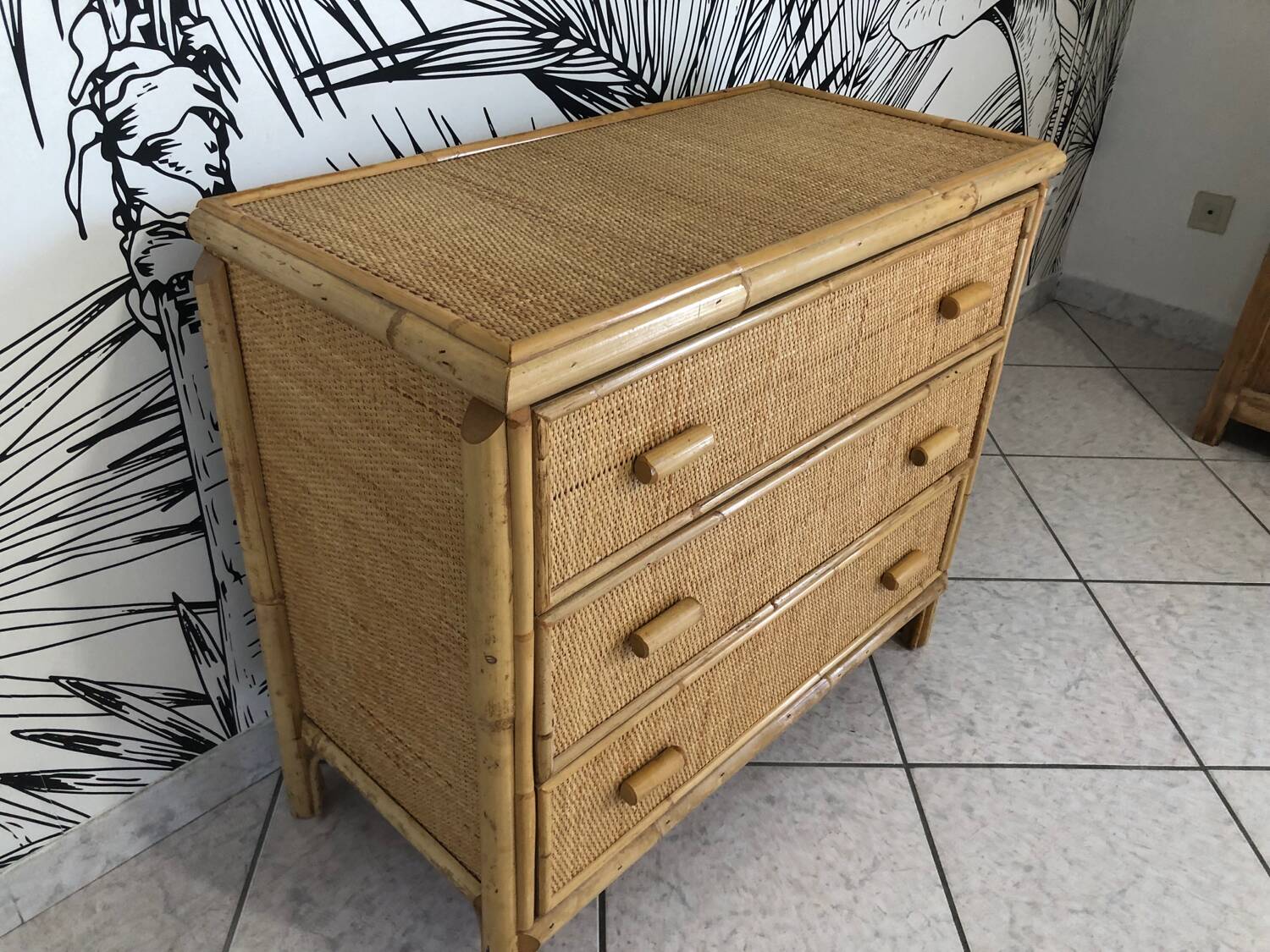 Commode bambou et rotin
