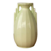 Art Deco vase in fine apple green earthenware, Sarreguemines.