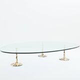 Table basse brutaliste fer forgé doré feuille d’or 1970
