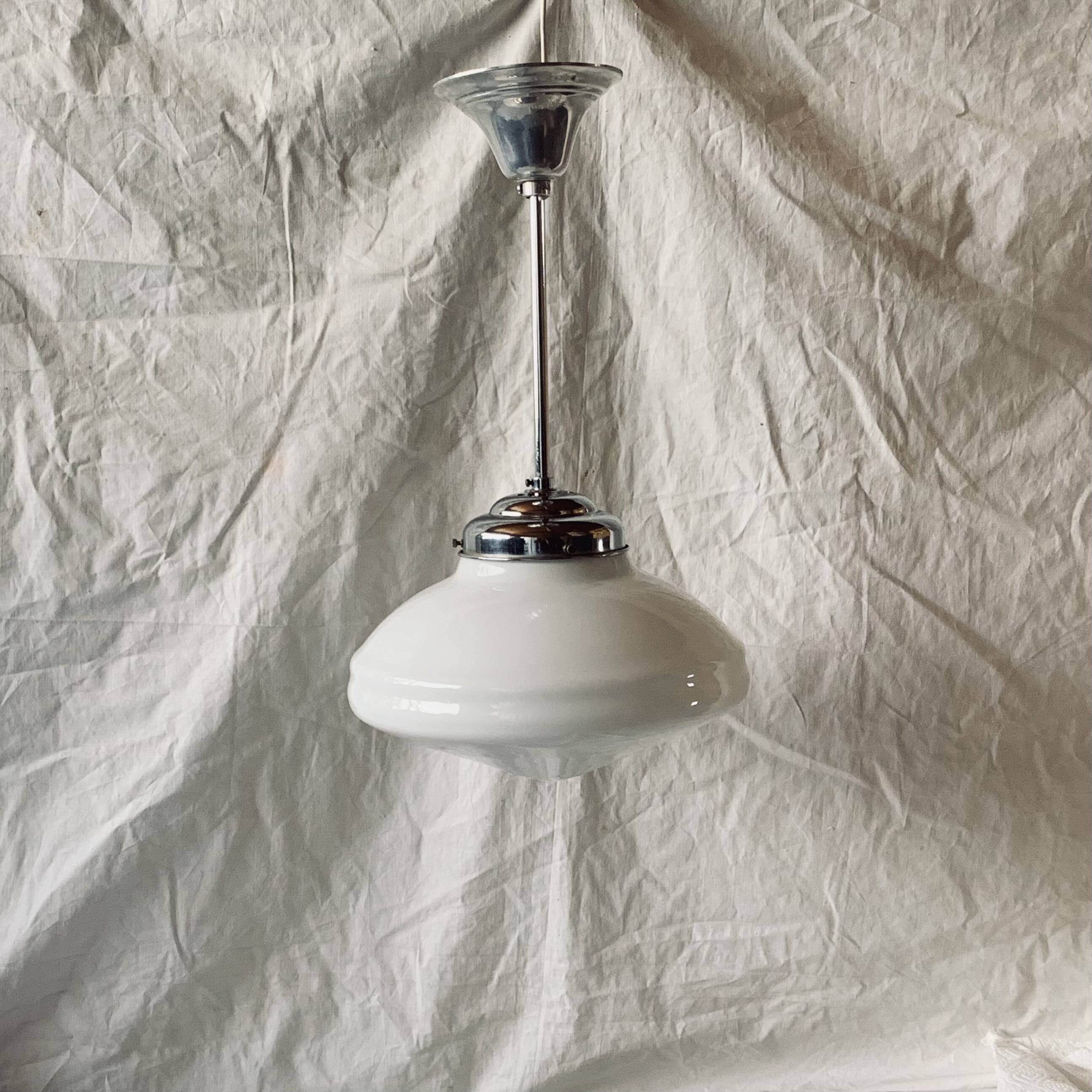 Art Deco pendant light in white opaline