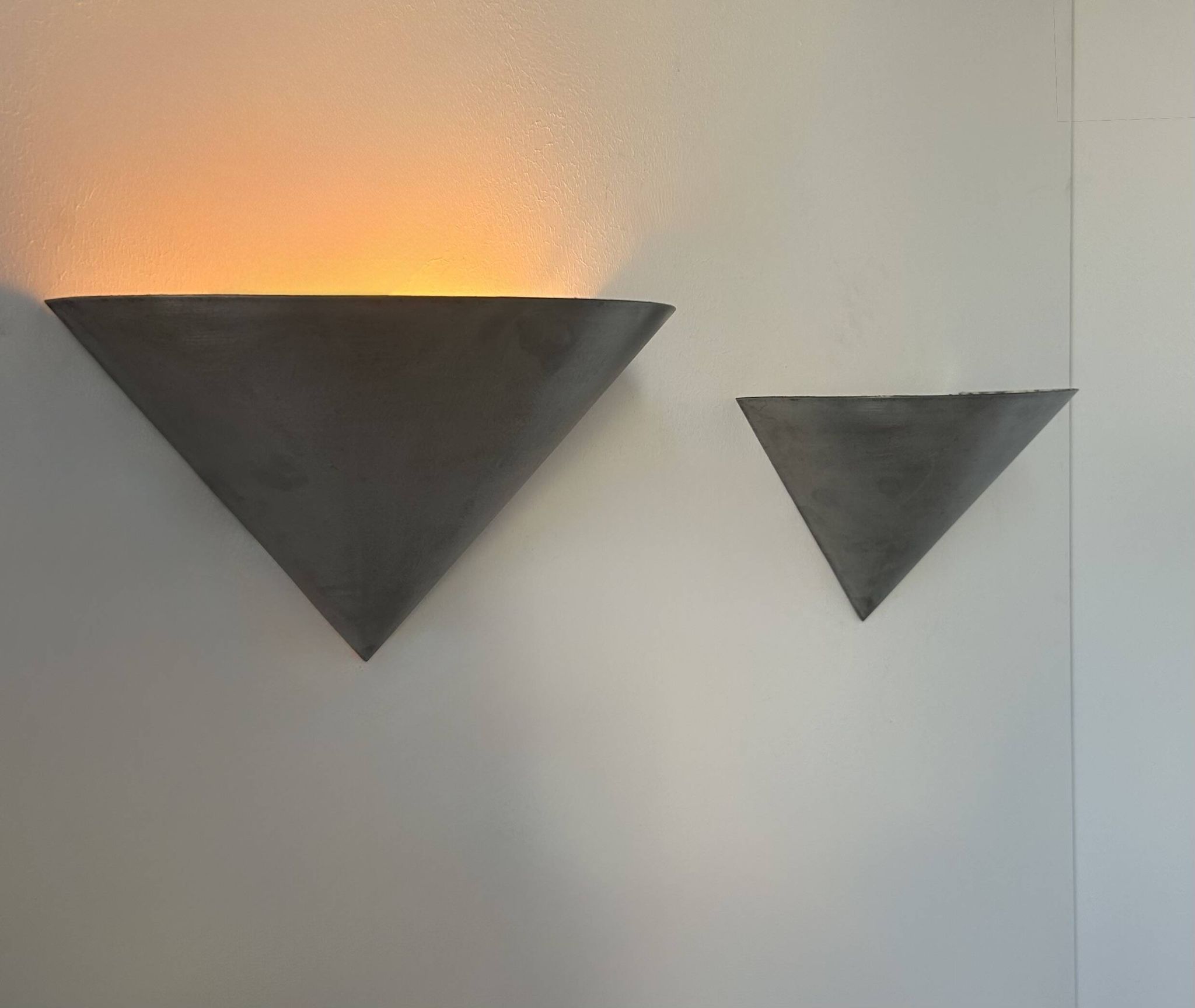 Pair of vintage conical wall lights, brushed metal, France 1970.