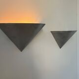 Pair of vintage conical wall lights, brushed metal, France 1970.