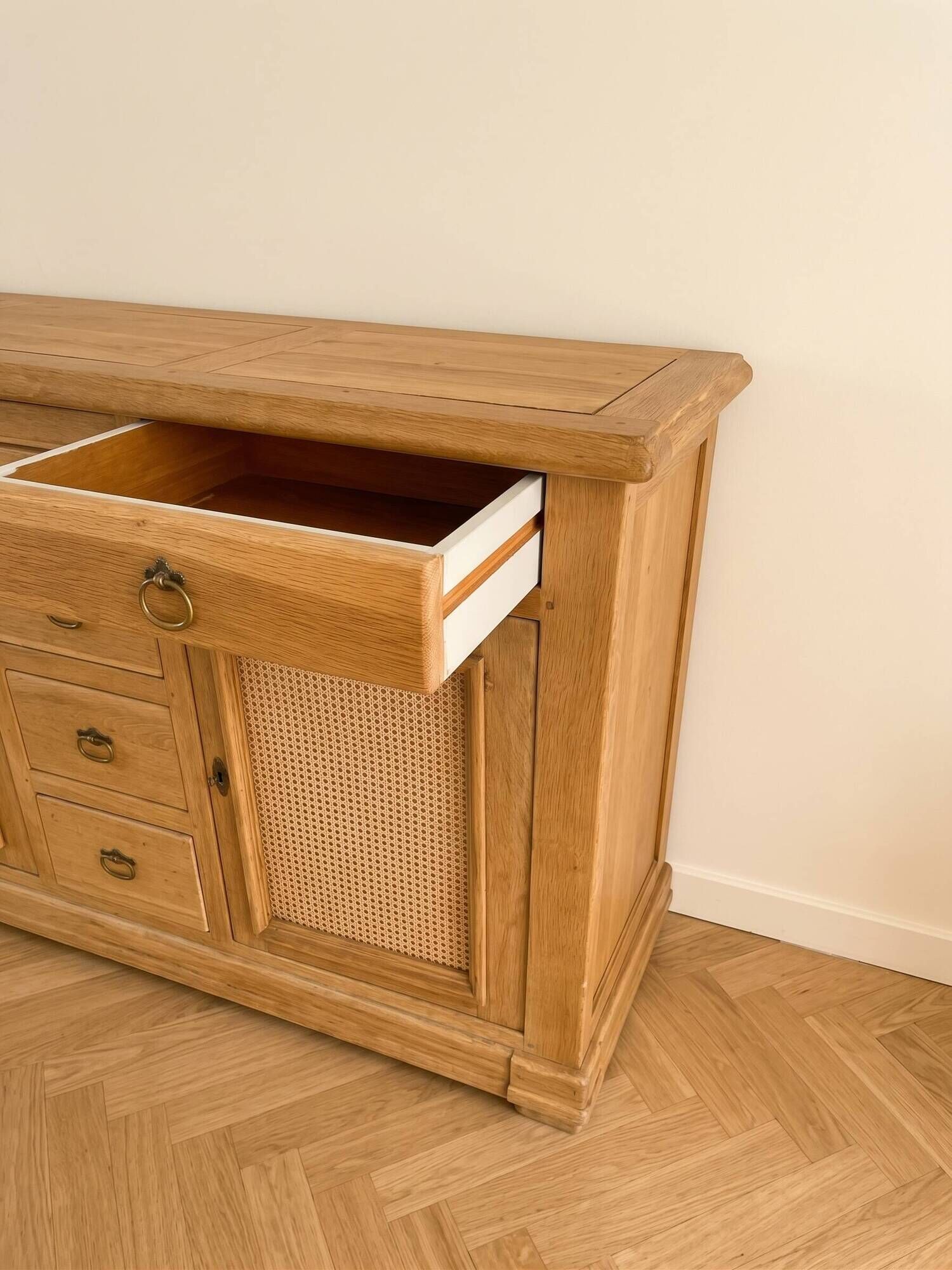Low sideboard, antique, in light oak.