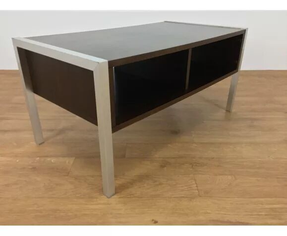 Coffee table wood and aluminum 70s