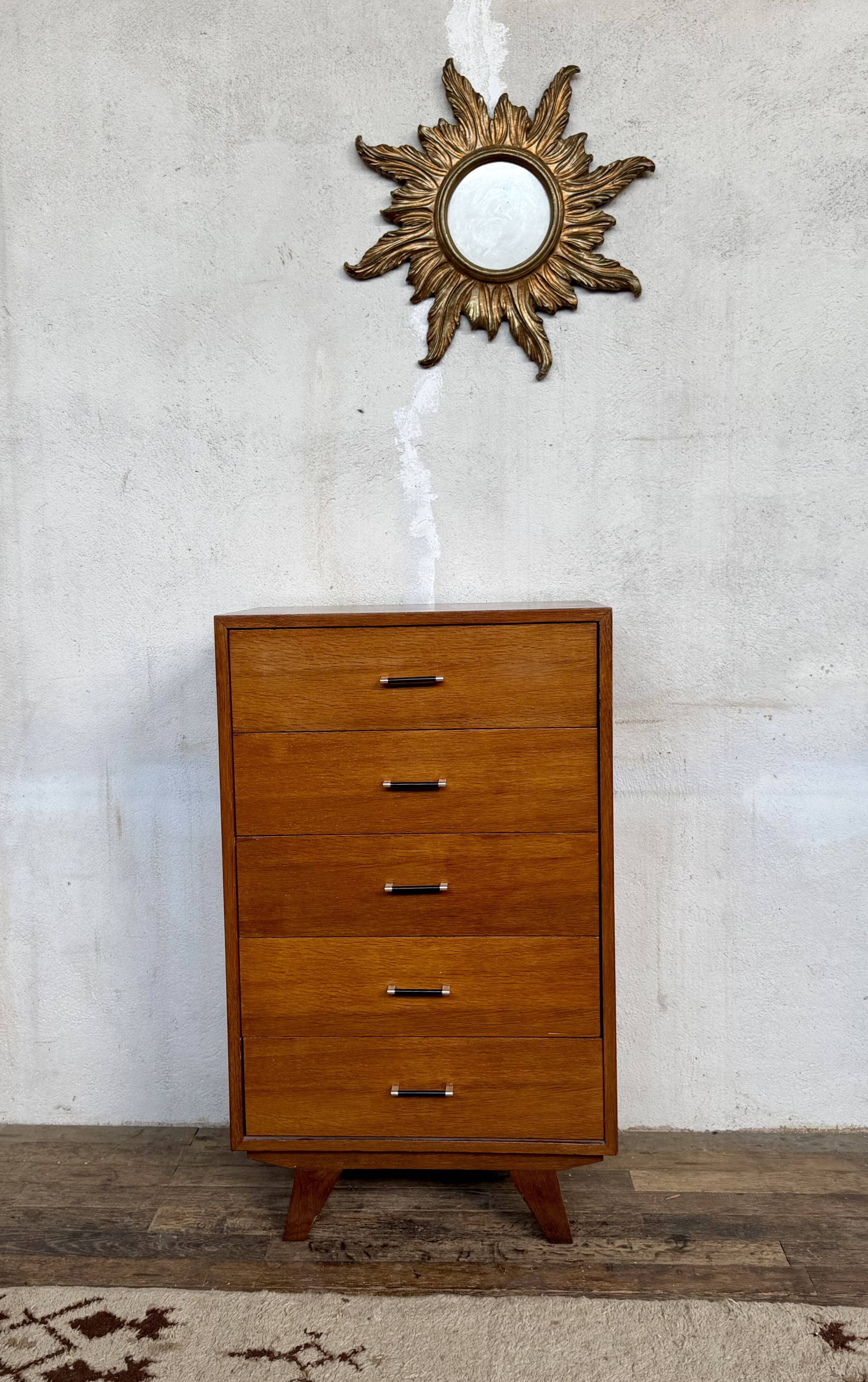 Vintage honey oak chest of drawers – Compass legs