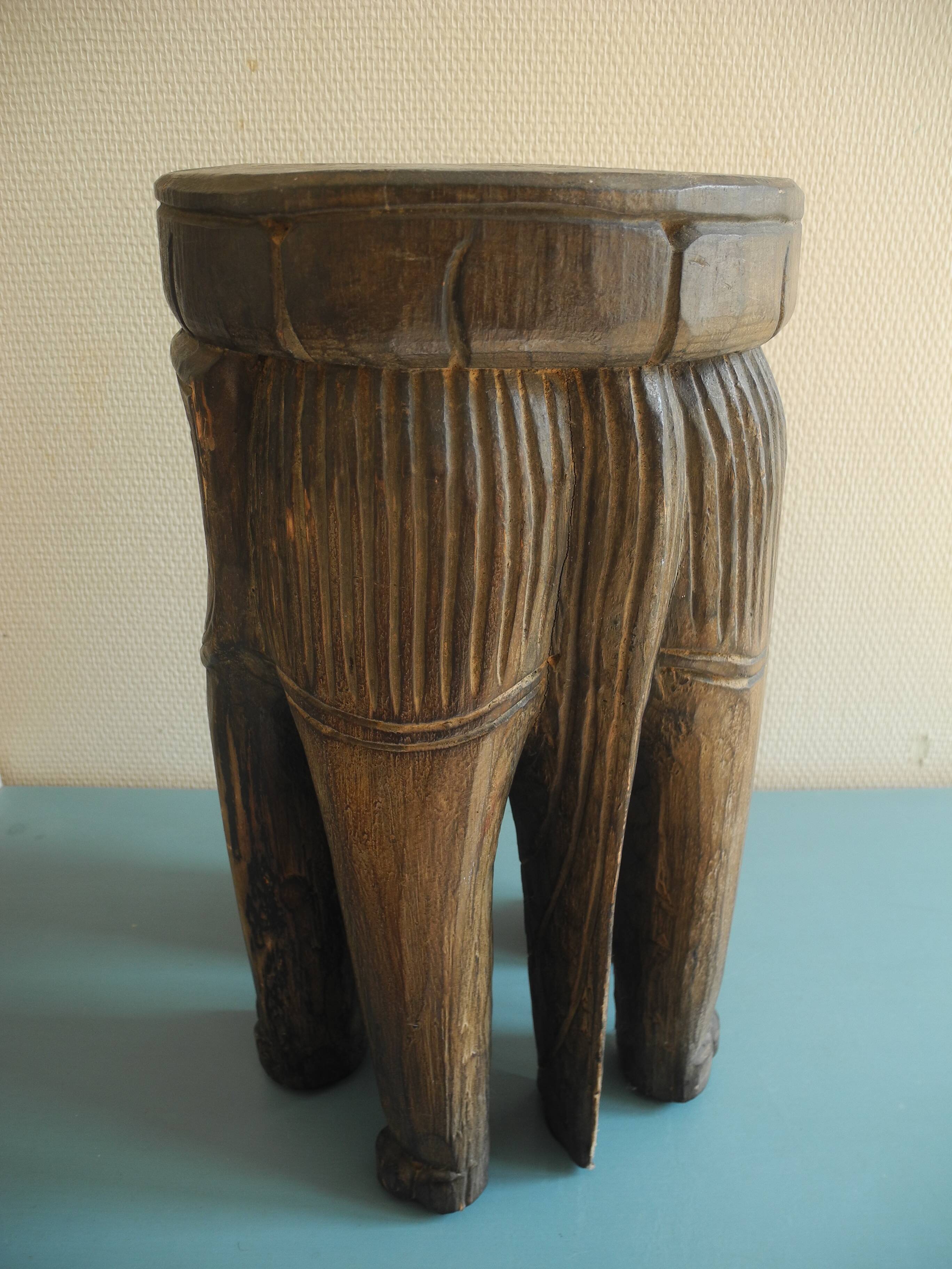 elephant stool plant holder vintage African art 50s