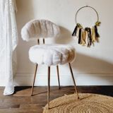 Chaise moumoute blanche doré style Pelfran
