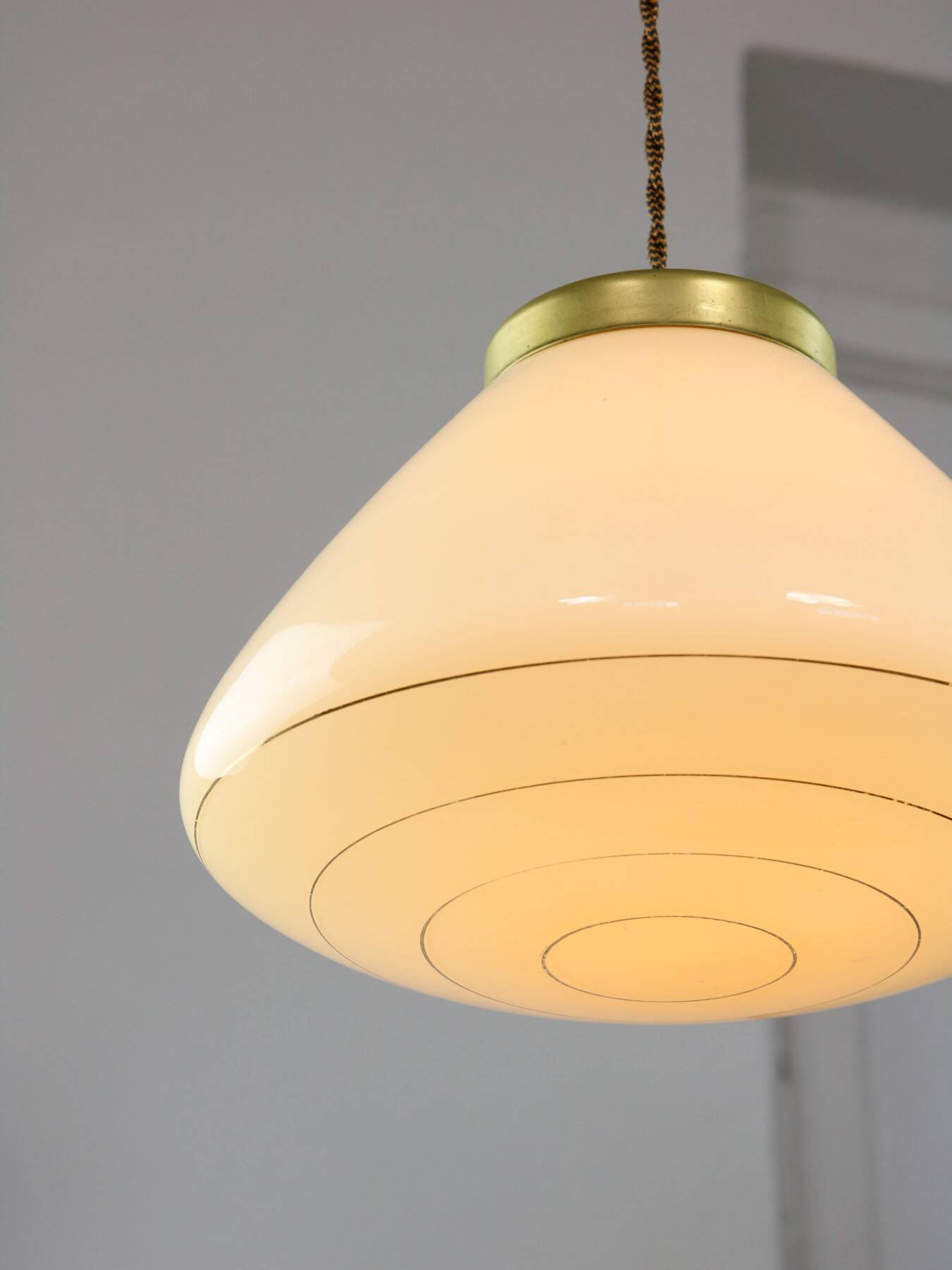 Mid-Century Modern Italian Yellow Glass and Brass Pendant Lamp, 1960s