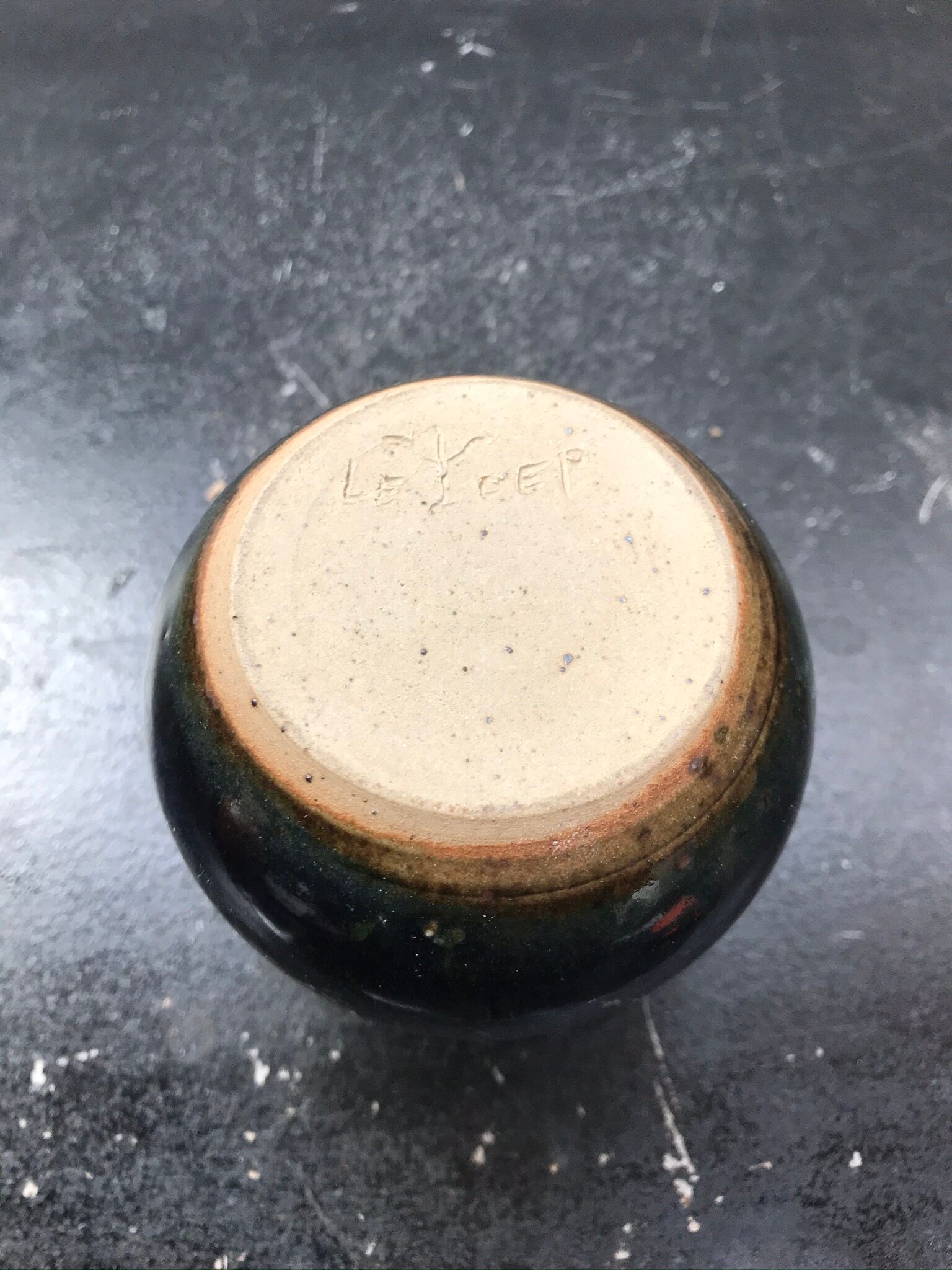 Ancien vase Le Cep boule grès émaillé bleu années 70 vintage