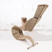 Tom Dixon Bolide rocking chaise in steel and woven seagrass – London, 1991