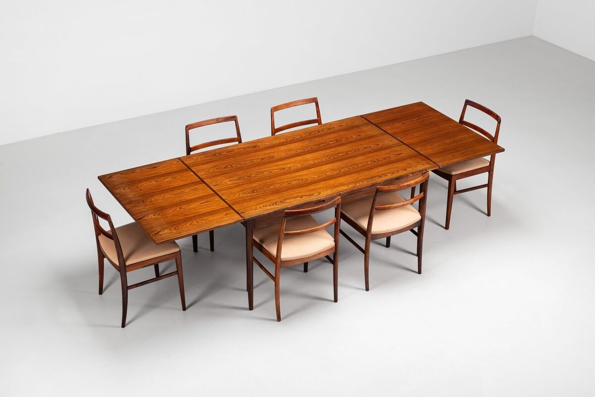 Niels Otto Moller large extendable dining table rosewood Denmark 1960