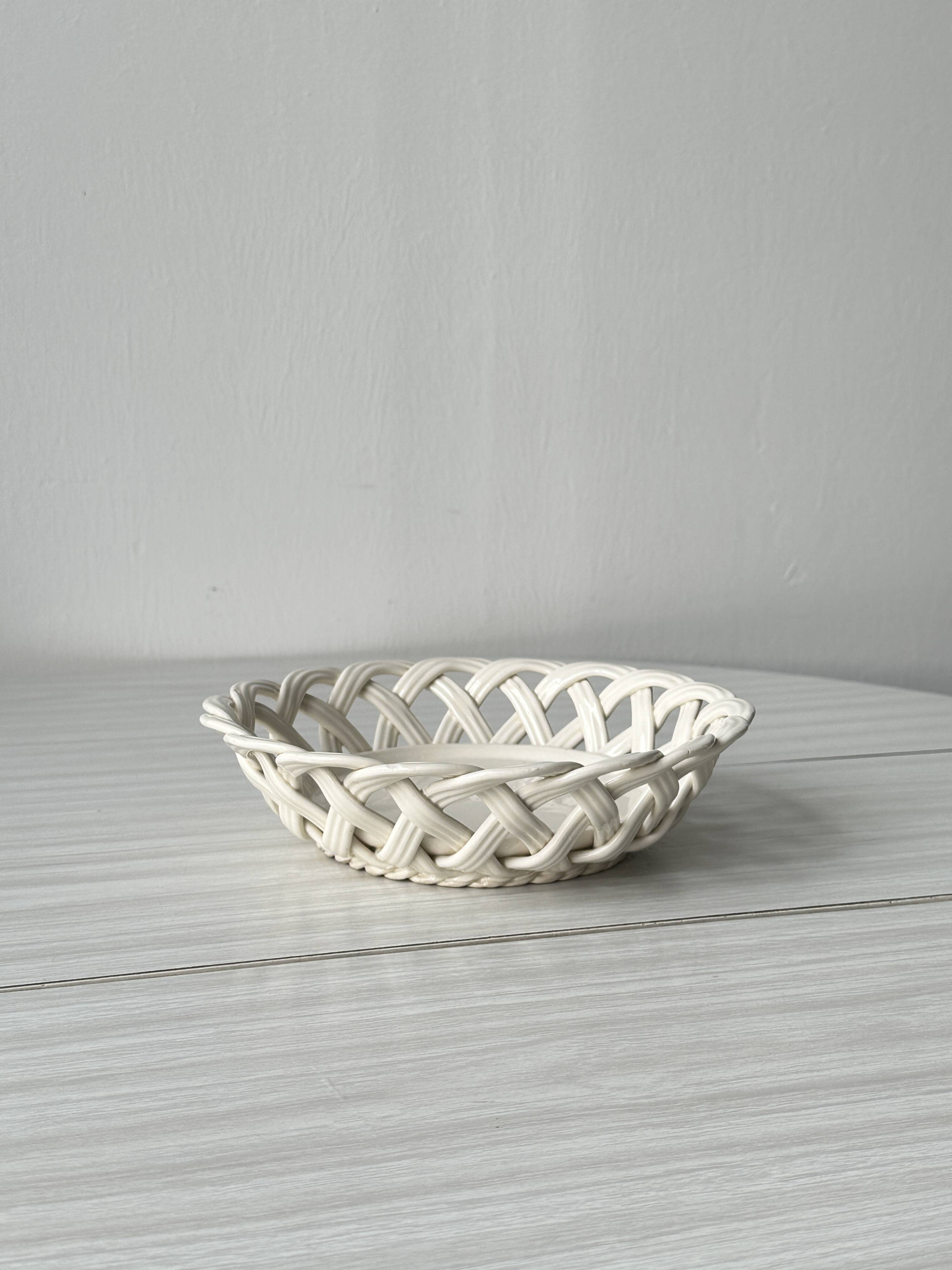Woven white ceramic basket