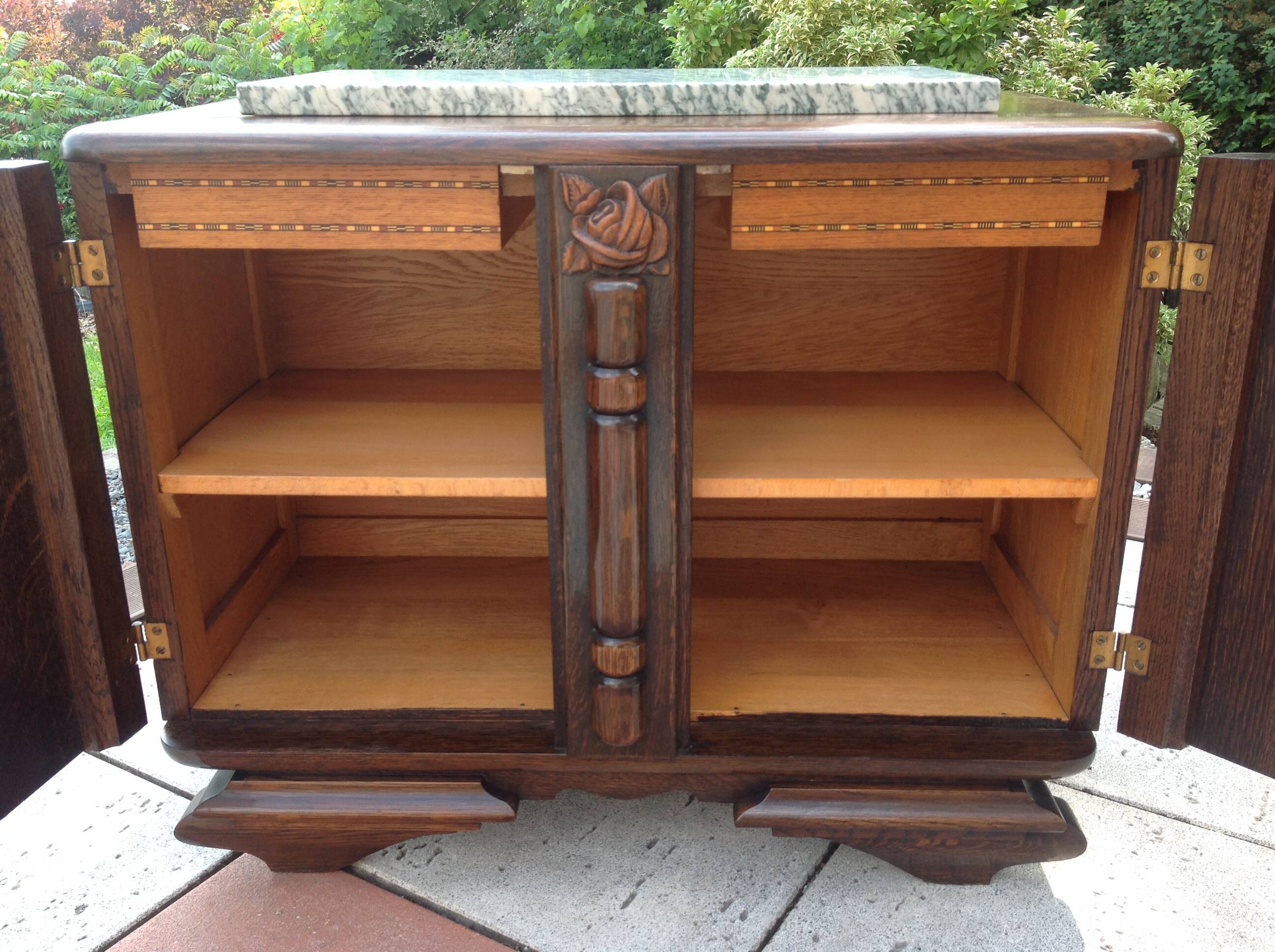 Two-door oak bedside table / 50s/60s