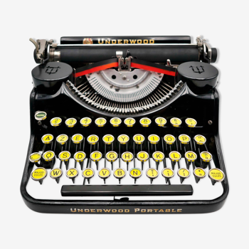 Machine à écrire Underwood Portable 4 Bank révisée ruban neuf noire 1930
