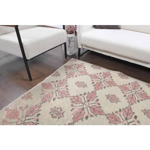 1970s Turkish Oushak Handmade Wool Cotton Beige Area Rug 134x211