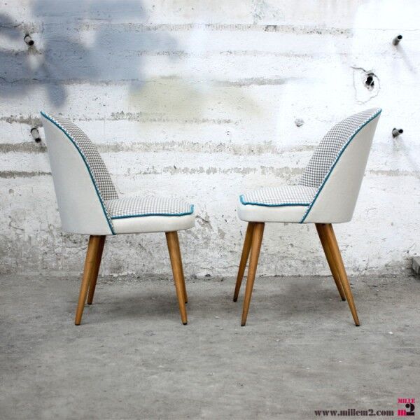 Nice Chair vintage of the 50s/60s renovated (wood, fabric, trim).