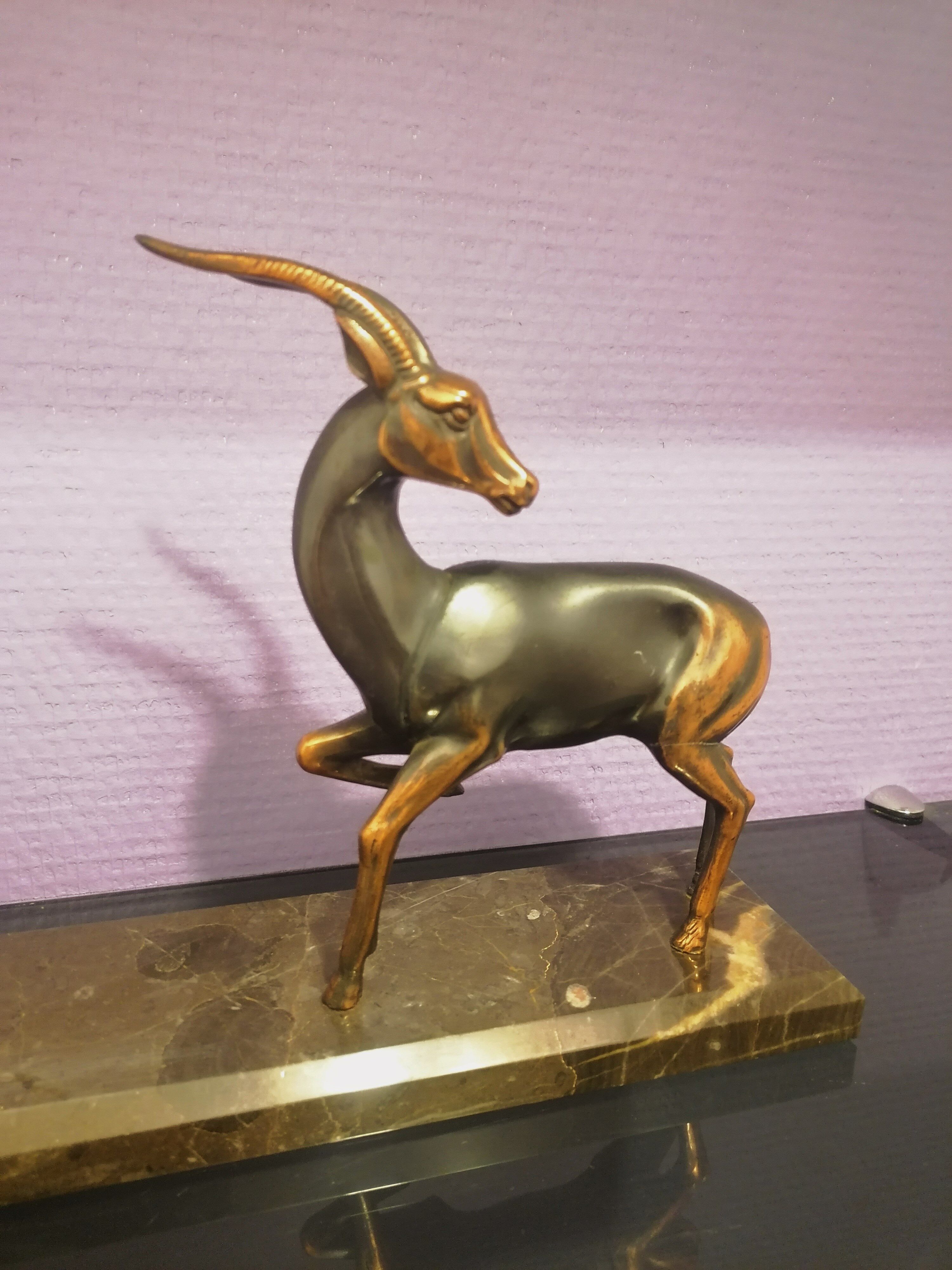 Art deco lamp antilope regulates marble base 1930