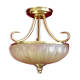French mid century 3 bulb brass semi flush ceiling light opaque glass shade