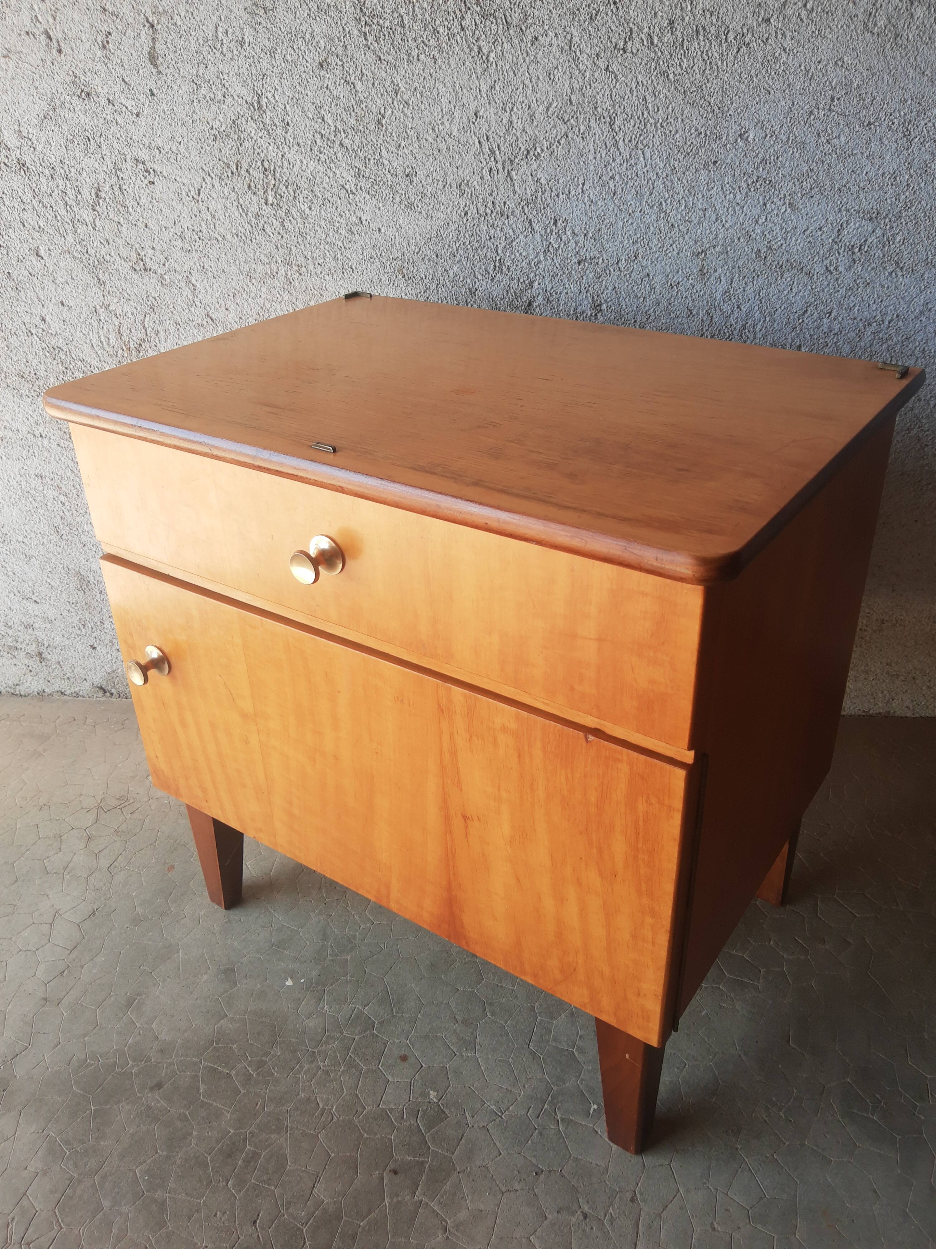 Vintage 70s light wood bedside table