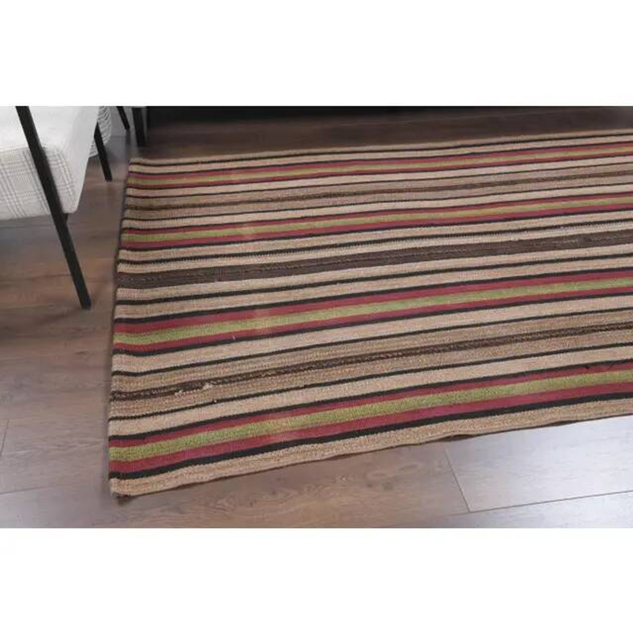 Vintage Turkish Oushak Handmade Wool Cotton Brown Kilim Area Rug 136x214