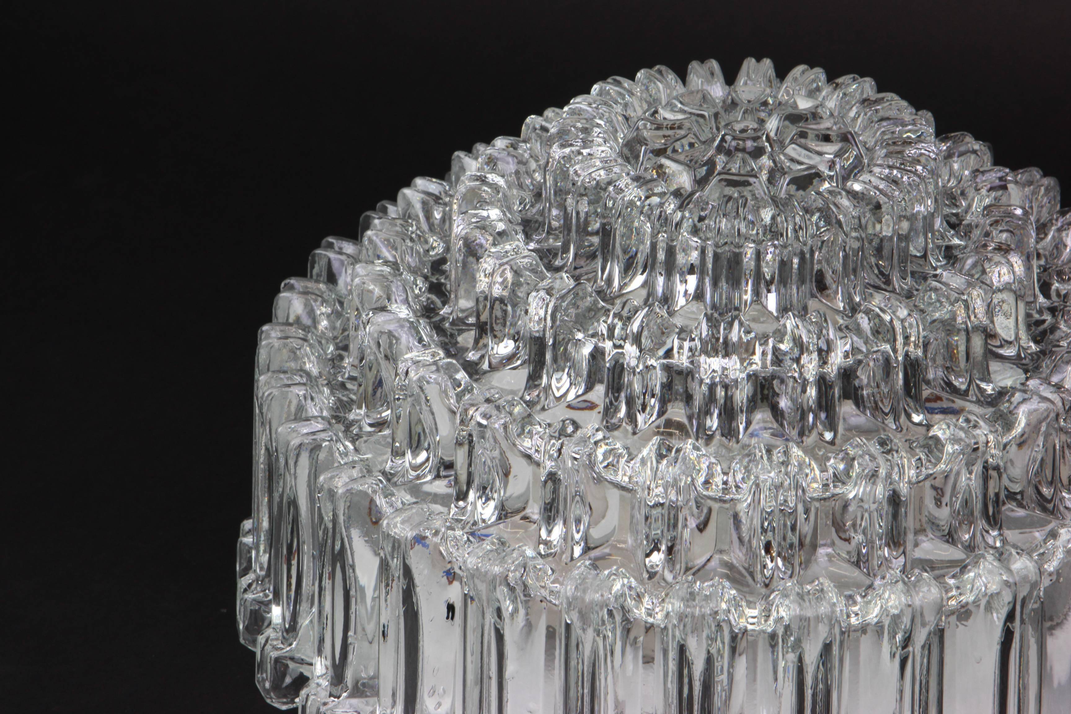 Round textured glass ceiling light by Limburg, Germany, 1970s.