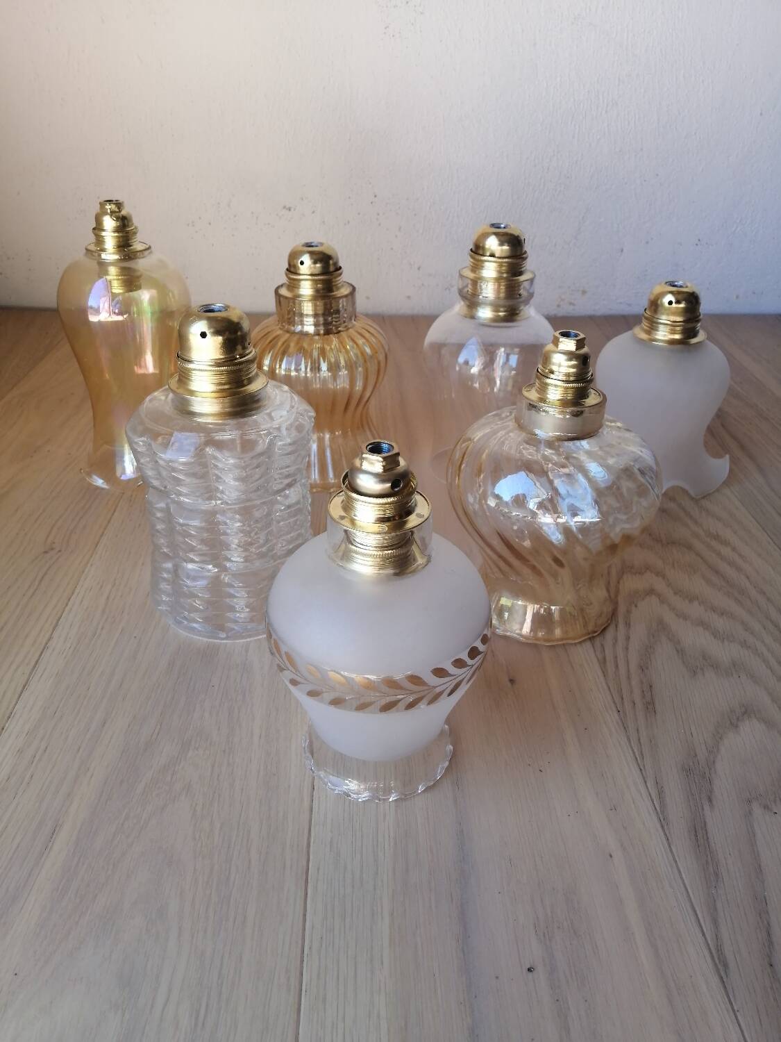 Set of 7 vintage glass globe pendants