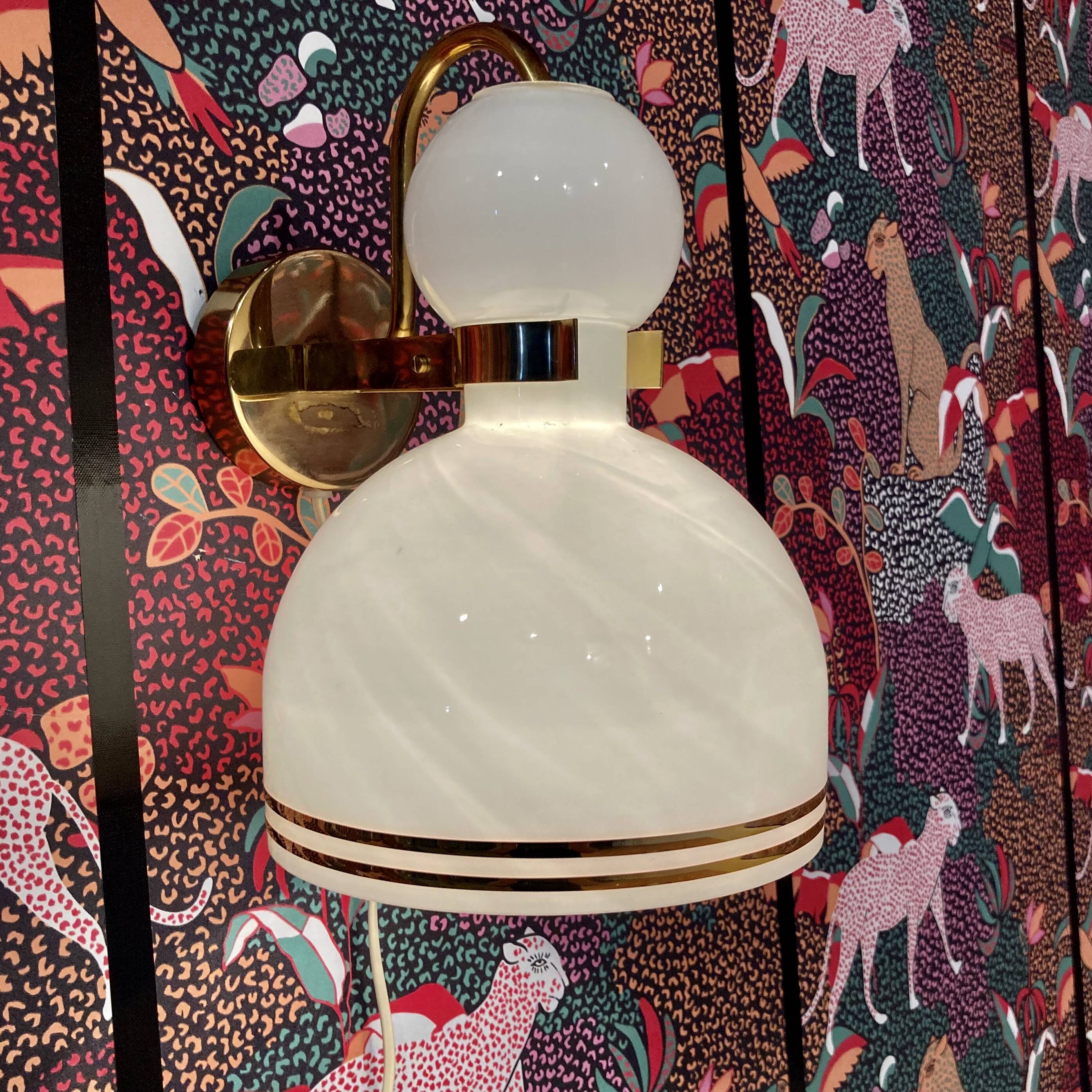 Large glass and metal wall light Scandinavian design 1960.