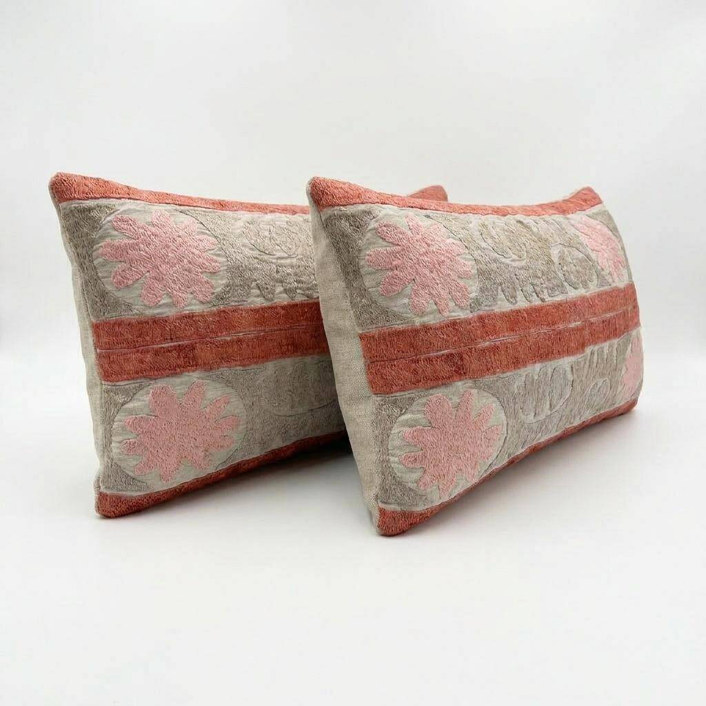 Set of 2 vintage embroidered cushion covers 33x61 cm