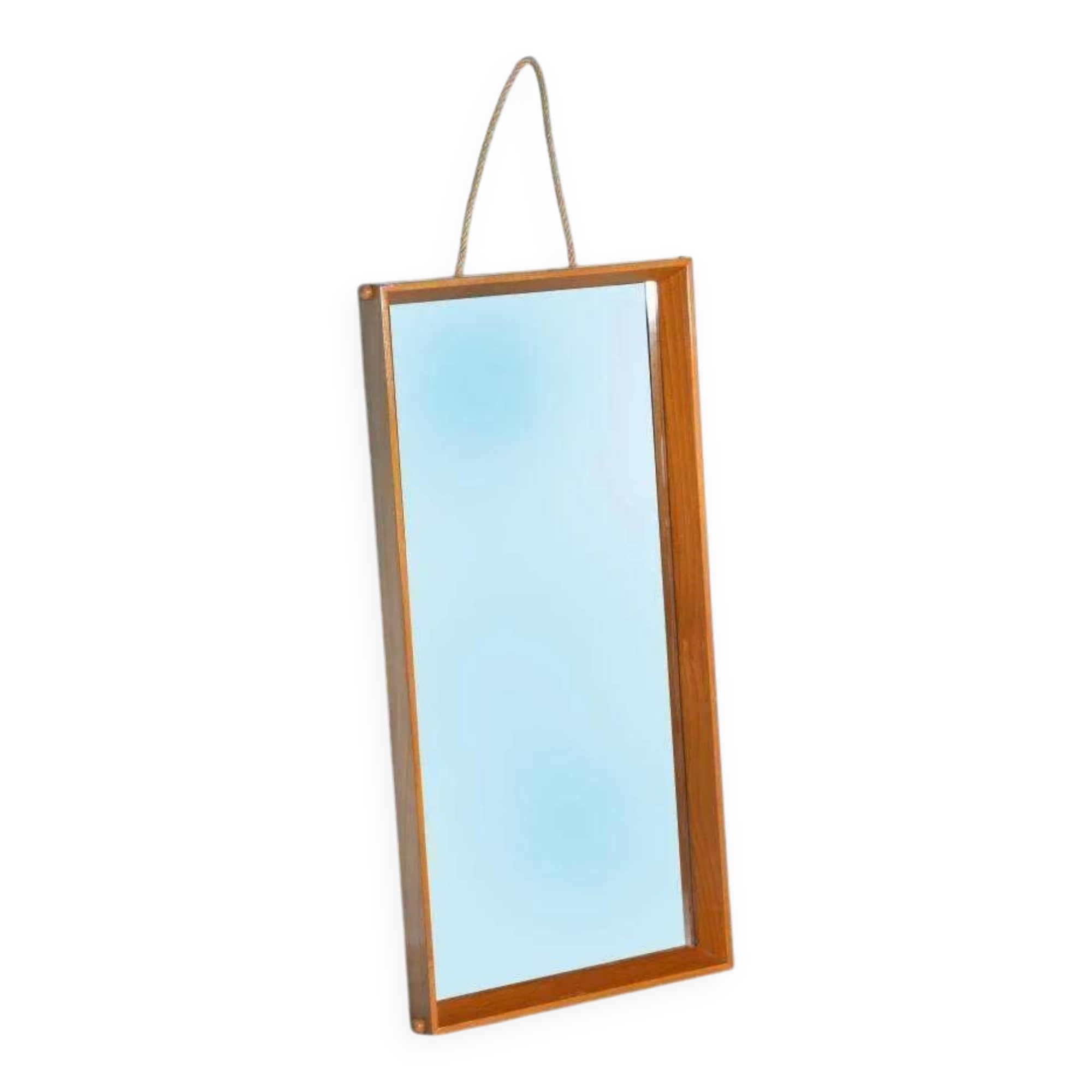Wooden Japandi Scandinavian mirror from the 70s, minimalist mirror.