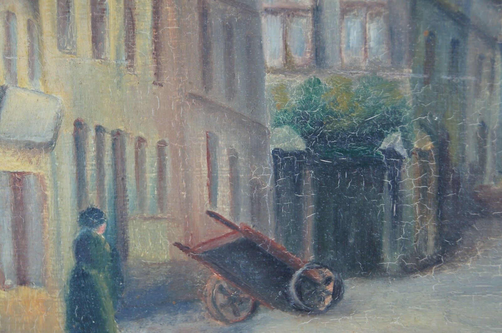 Oil on cardboard "The Street" signed and dated "Gillot 1918"