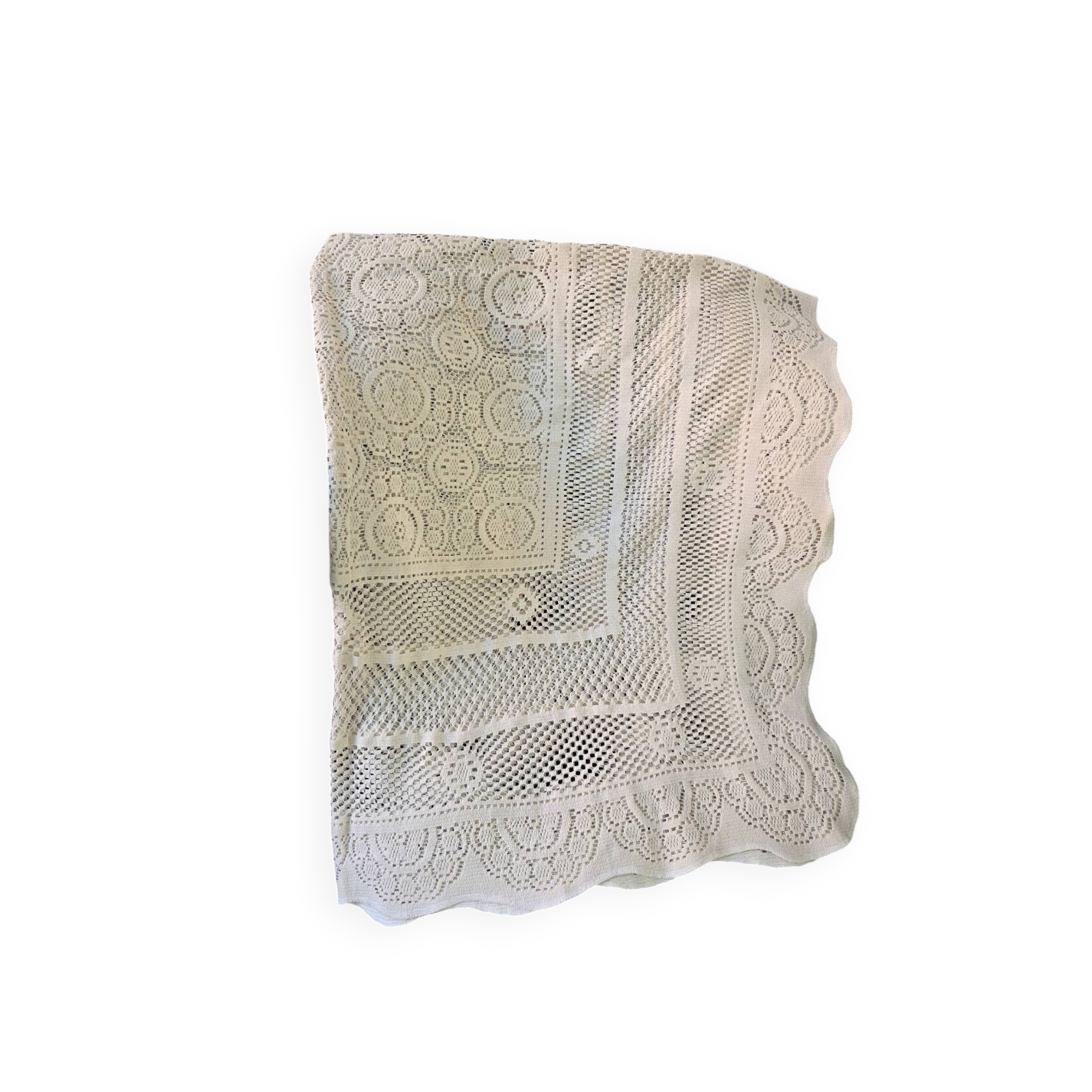 Vintage crochet bedspread in off-white