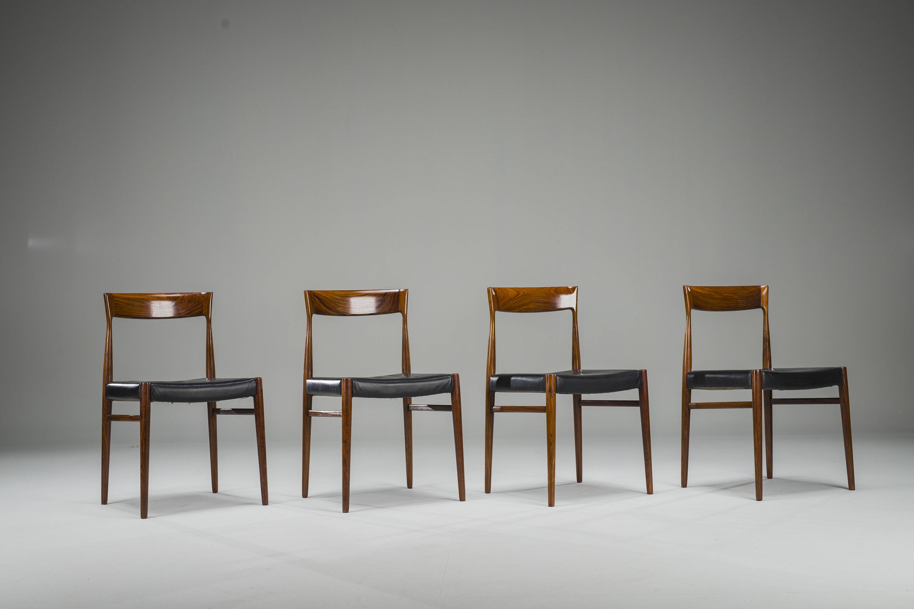 Mid-Century Palisander Dining Chair with Lether, 1950s, Set of 4
