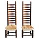 Paire de chaises espagnoles à dossier haut, datant du milieu des années 1900, avec des sièges en peau de chèvre et en lin.