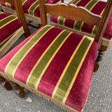 6 Louis XIII dining chairs in solid wood and burgundy velvet.