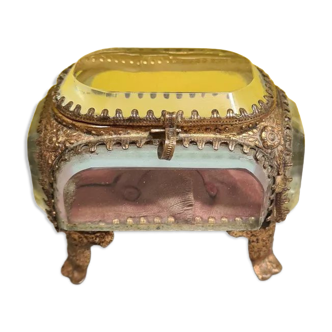 Antique French Gold Plated and Crystal Jewelery Box