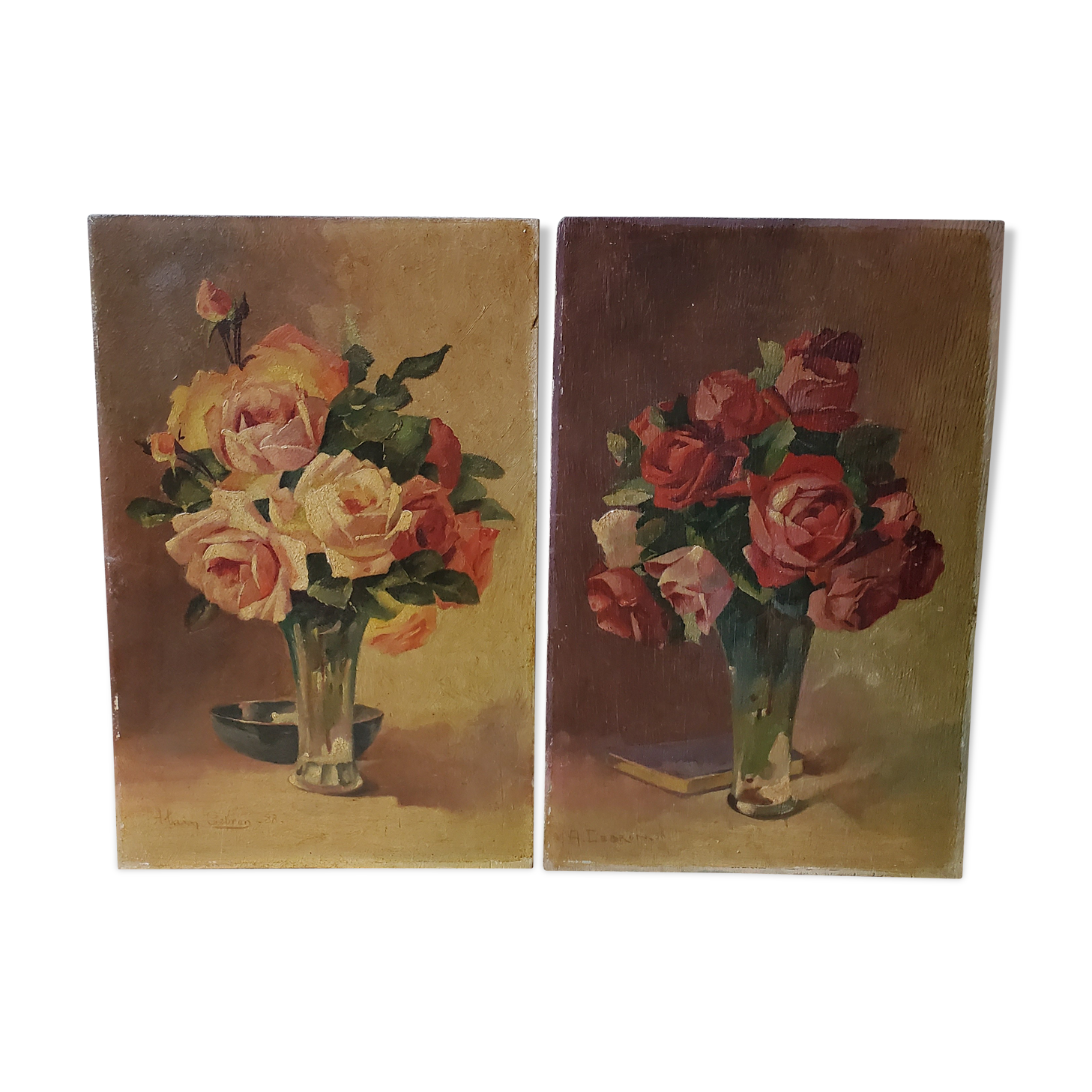 Wood painting duo: roses