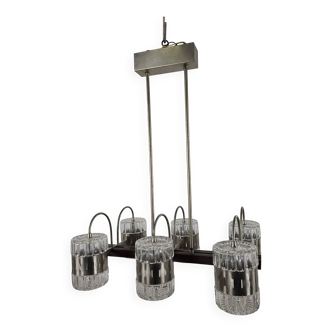 Vintage six-light chandelier in Murano glass and metal, 1970