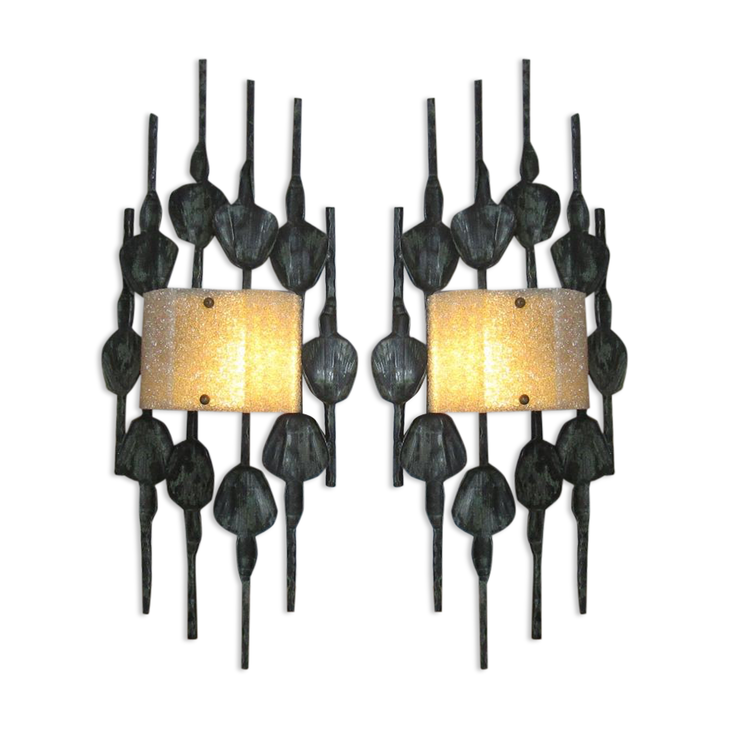 Pair of brutalist sconces, wrought iron by T. Ahlstrom