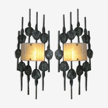 Pair of brutalist sconces, wrought iron by T. Ahlstrom