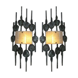 Pair of brutalist sconces, wrought iron by T. Ahlstrom
