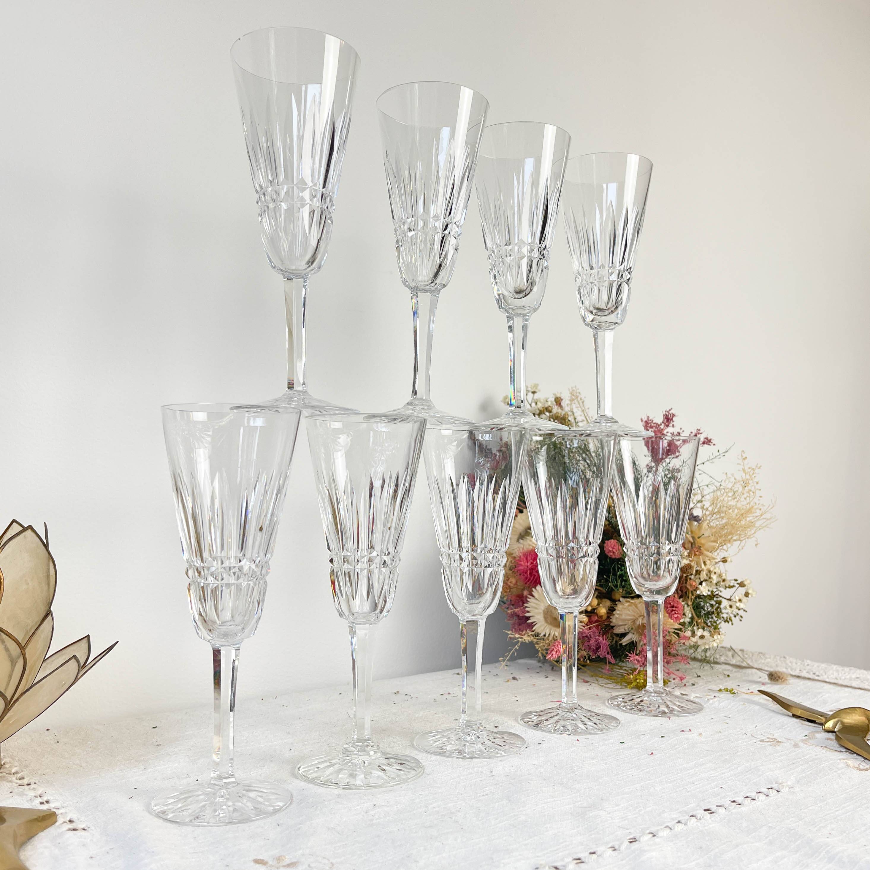 9 French Chiseled Crystal Flutes