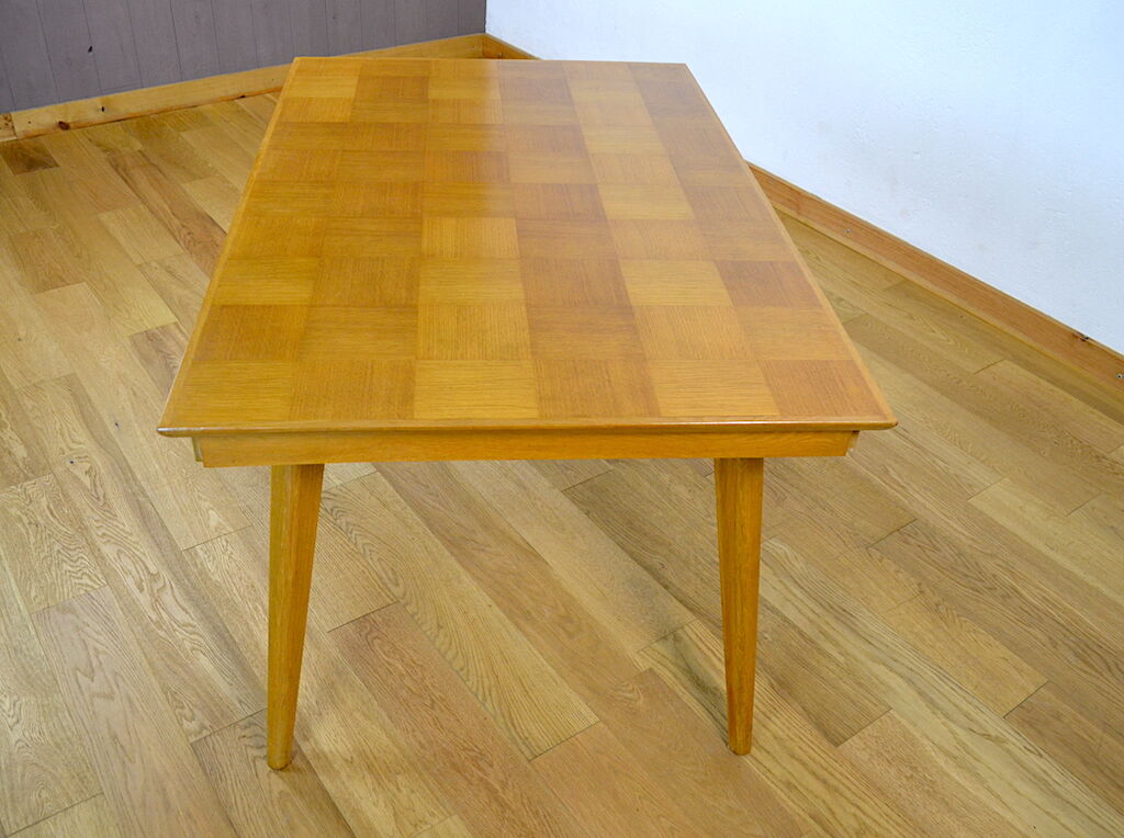 Table feet compass in vintage blond oak 1960