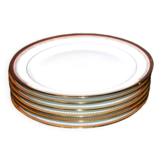 Lot de 6 assiettes plates en porcelaine jammet seignolles décor doré et rose 22cm limoges