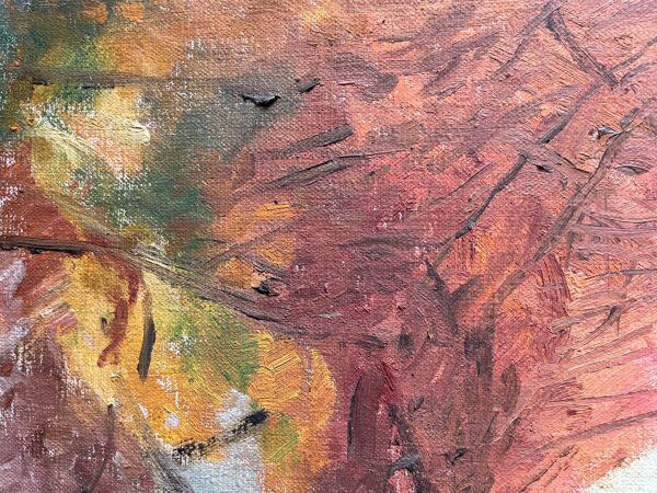 Tableau vintage années 70 paysage jardin art brut