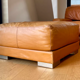 Pair of vintage armchairs Gérard Guermonprez tawny leather and stainless steel, France 1970